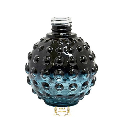 FRASCO DE VIDRO BOLHA 300ML PRETO COM VERDE R.28