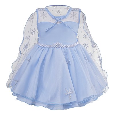 Vestido Infantil Princesa Frozen com Capa Azul para Festa