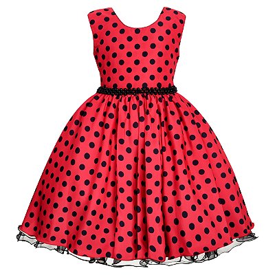 Vestido Infantil Juvenil Vermelho Poá Preto Giovanella