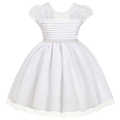 Vestido Infantil Juvenil Branco Renda Giovanella
