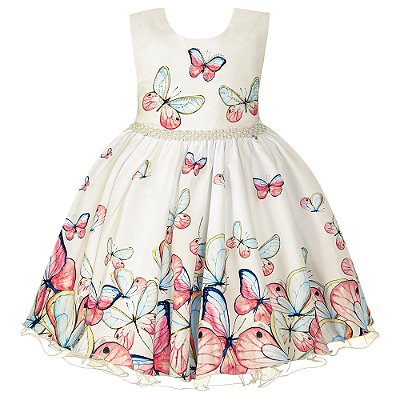 Vestido Infantil Juvenil Jardim Encantado Creme Giovanella