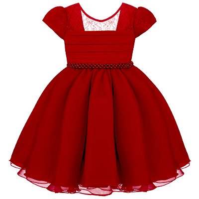 Vestido Infantil Juvenil Vermelho Renda de Festa Giovanella