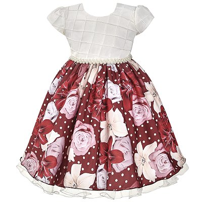 Vestido Infantil Juvenil Jardim Encantado Floral Marsala Giovanella