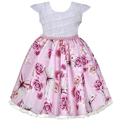 Vestido Infantil Juvenil Rosa Floral Jardim Encantado Giovanella