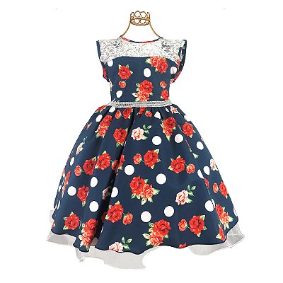 Vestido Infantil Juvenil Marinho Floral Giovanella