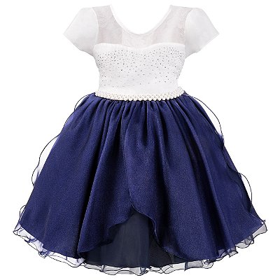 Vestido Infantil Juvenil Marinho e Off White Giovanella