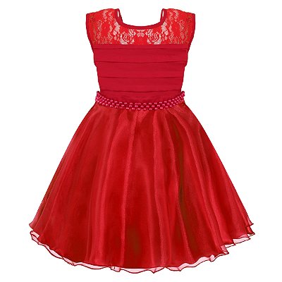 Vestido Infantil Juvenil Vermelho Renda de Festa Giovanella