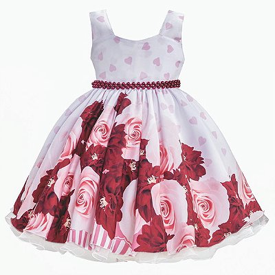 Vestido Infantil Juvenil Floral Marsala Coração Giovanella