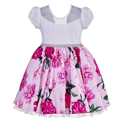 Vestido Infantil Juvenil Rosa Floral Busto Renda Giovanella