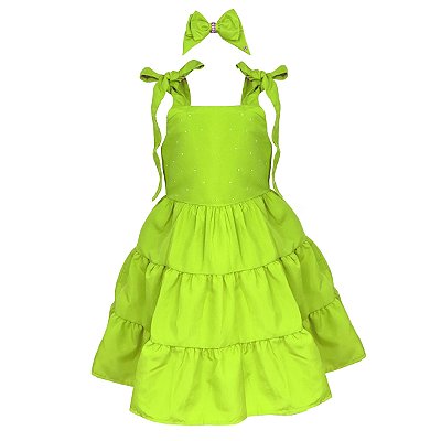 Vestido Infantil Juvenil 3 Marias Verde Neon Limão V&A