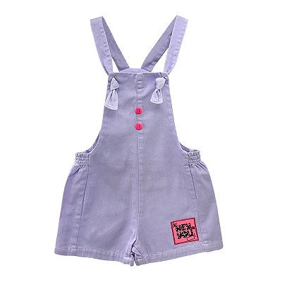 Jardineira Macaquinho Infantil Short Curto Sarja Lilás V&A