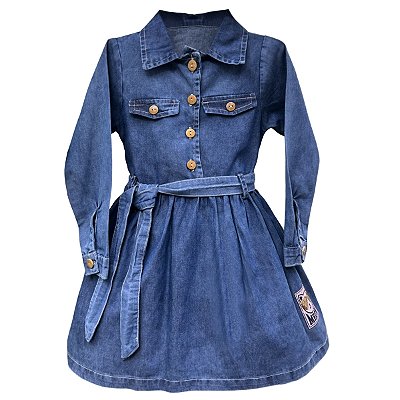 Vestido Infantil Jeans Manga Longa V&A