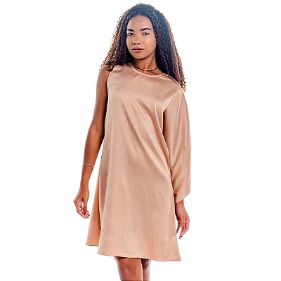 Vestido Túnica Um Ombro Só Malika Crepe Amanda Acetinado - Rose