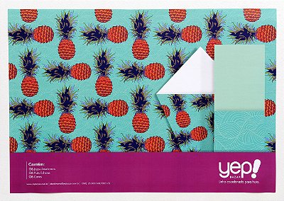 Kit Coordenado Abacaxi - Jogos Americanos, porta-talheres e cones para petiscos em papel