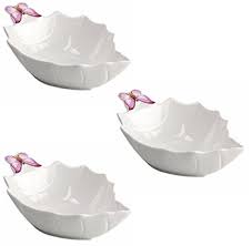 Trio de bowls porcelana com detalhe borboleta
