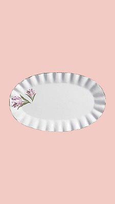 Travessa oval em cerâmica linha tulipas rosa
