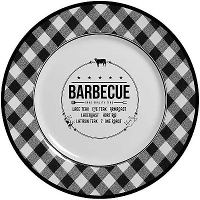 Prato sobremesa Churrasco - borda xadrez preto e branco - Alleanza