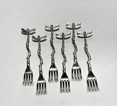 Cj. 6 garfinhos para petiscos prata detalhe libélula