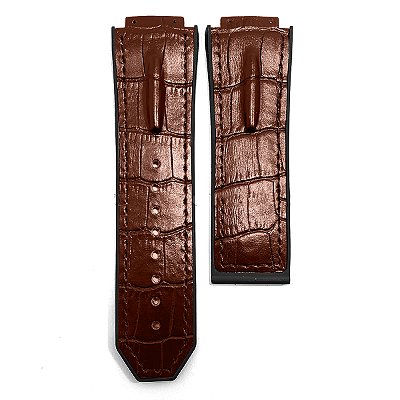 Pulseira para Relógio Compatível com Hublot King Power Couro Charuto Marrom com Costura Marrom