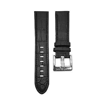 Pulseira para Relógio Compatível com Montblanc Couro Preto Encaixe 22mm Completa com Fecho
