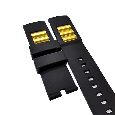 Pulseira para Relógio Compatível com Empório Armani AP0690/AR0690 Preta Com Peças Dourado