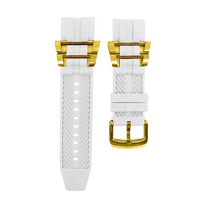 Pulseira para Relógio Compatível com Invicta Reserve Bolt Zeus Men/ Jason Taylor Branco Completa Peças Douradas (Cabo Dourado)