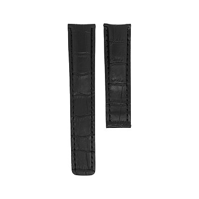 Pulseira para Relógio Compatível com Breitling Couro Preto e Costura Preto Encaixe 22mm / Fecho 20mm