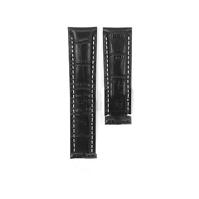Pulseira para Relógio Compatível com Breitling Premier/ Classic AVI Em Couro Preto Encaixe 22mm / Fecho 20mm