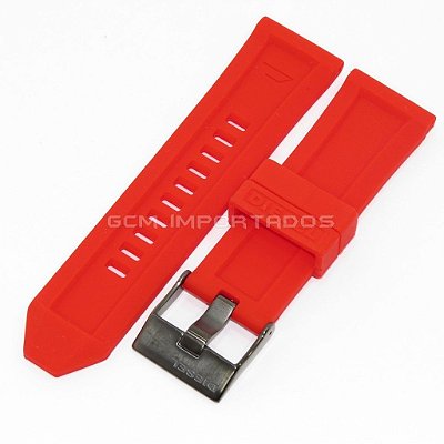 Pulseira para Relógio Compatível com Diesel Mega Chief DZ4427 26mm de Silicone Vermelha Com Fivela