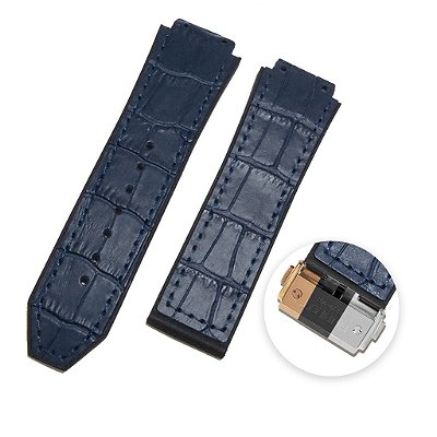 Pulseira para Relógio Compatível com Hublot Big Bang Em Couro Azul Petróleo