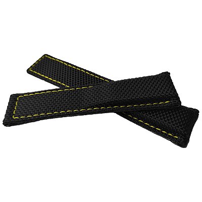Pulseira para Relógio Compatível com Tag Heuer Nylon Preto e Costura Amarelo Encaixe 24mm/ Fivela 20mm
