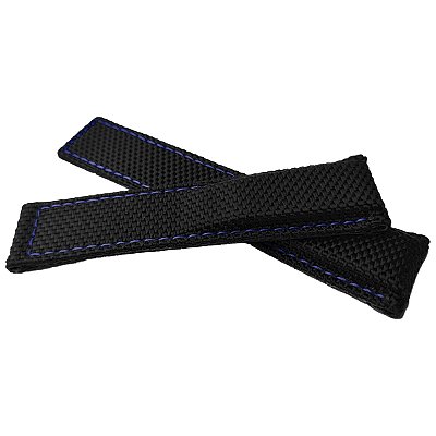 Pulseira para Relógio Compatível com Tag Heuer Nylon Preto e Costura Azul Encaixe 24mm/ Fivela 20mm