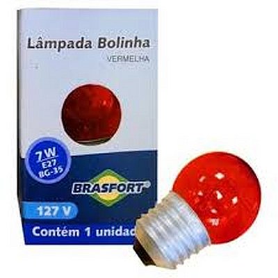 LAMPADA BOLINHA 7W 127V E27 BG35 VERMELHA BRASFORT