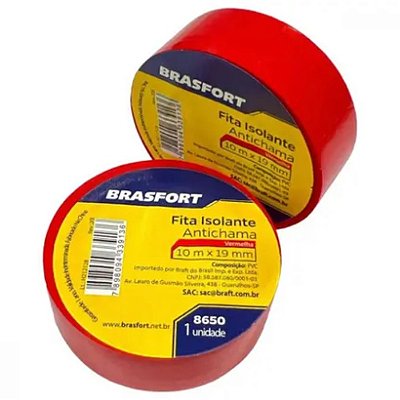 FITA ISOLANTE ANTICHAMA 10 MTS VERMELHA BRASFORT