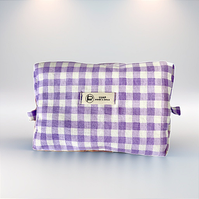 Necessaire feminina estilo box com estampa xadrez lilás