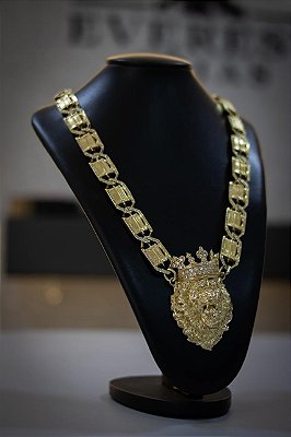 KIT CORRENTE POZE + PINGENTE LEÃO - MOEDA ANTIGA