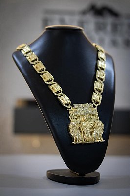 KIT CORRENTE POZE + PINGENTE JESUS É O DONO DO LUGAR - MOEDA ANTIGA