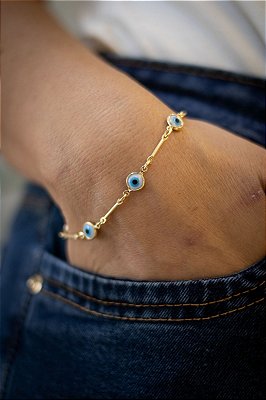 PULSEIRA OLHO GREGO - BANHADO A OURO