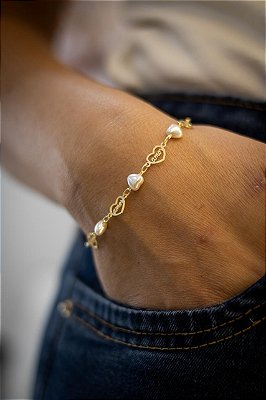PULSEIRA CORAÇÃO COM AMOR - BANHADO A OURO