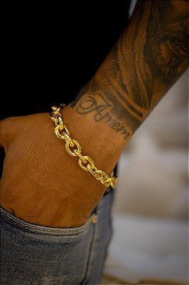 PULSEIRA CADEADO QUINA DE 12MM - BANHADO A OURO