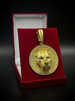 PINGENTE PITBULL NA MEDALHA GIGANTE - MOEDA ANTIGA