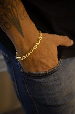 PULSEIRA CADEADO QUINA CURTA DE 6MM - BANHADO A OURO
