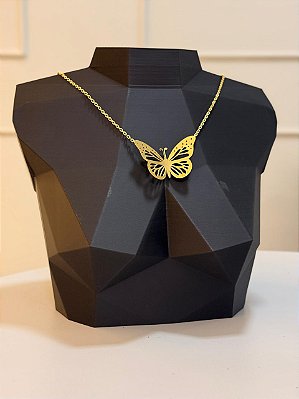 KIT CORRENTE CADEADO QUINA DE 2MM + PINGENTE BORBOLETA