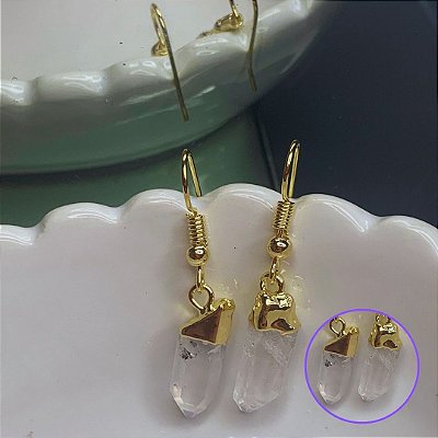 Brinco de Cristal Bruto Banhado Ouro