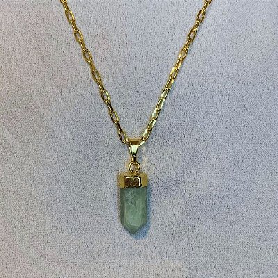 Colar de Pedra Bruta Quartzo Bruto Água Marinha Banhado Ouro