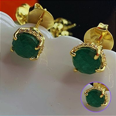 Brinco Quartzo  Verde Banhado Ouro