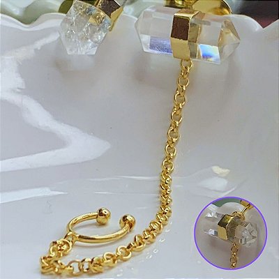 Piercing  de Cristal Bruto Banhado Ouro