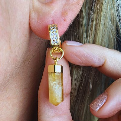 Brinco de Citrino Joia Banhado Ouro