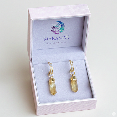 Brinco de Citrino Joia Banhado Ouro