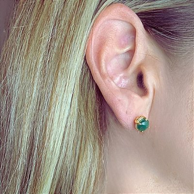 Brinco Quartzo  Verde Banhado Ouro